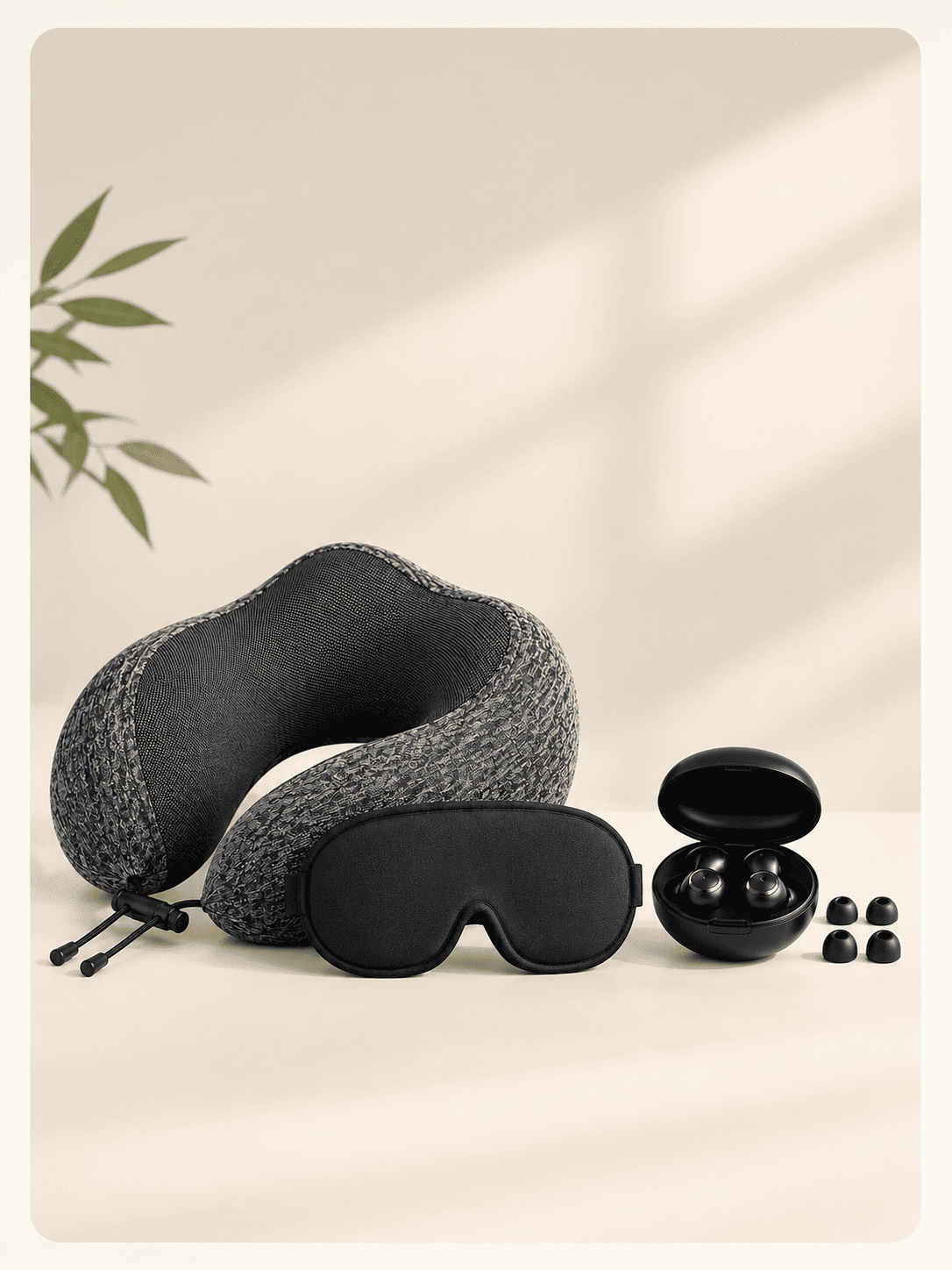 Memory Foam Travel Pillow Set with Eye Mask & Earplugs